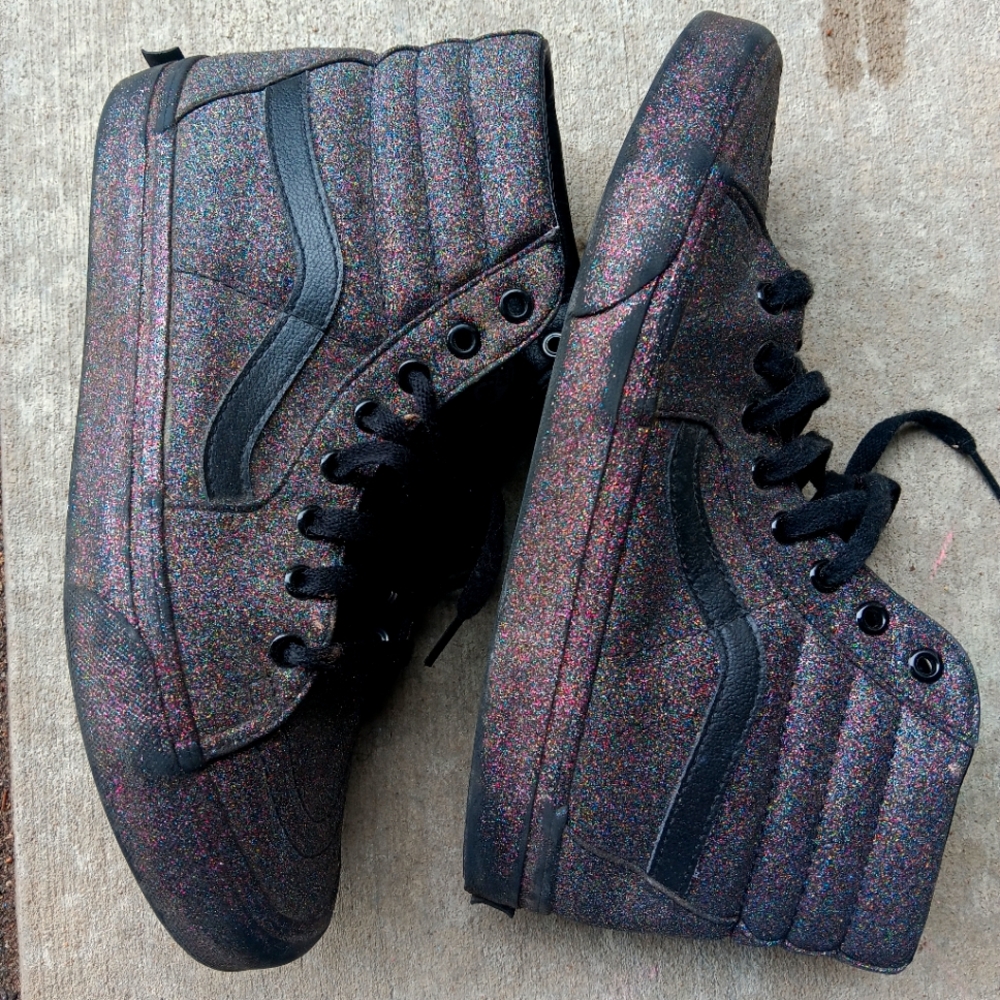Vans off the wall Sk8-Hi glitter high top Skater shoes 721277 US women's Size 10